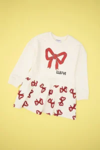 US Polo Assn. Girls' Cream New year Themed Knitting Dress - Image 3