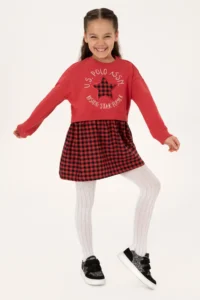 US Polo Assn. Girls' Red Knitting Dress - Image 2