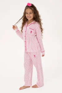US Polo Shirt Assn. Girls' Fuchsia Striped Pajama Set