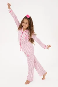 US Polo Shirt Assn. Girls' Fuchsia Striped Pajama Set - Image 2
