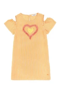 US Polo Assn. Girls' Orange Heart Embroidered Striped Shoulder Detailed Weaving Dress - Image 4