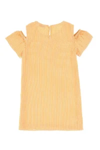 US Polo Assn. Girls' Orange Heart Embroidered Striped Shoulder Detailed Weaving Dress - Image 5