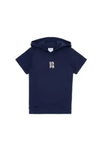 US Polo Assn. Boys' Navy Blue Short Sleeve Hooded Sweatshirt