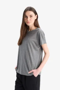 DeFacto Anthracite Women T-Shirt E9333AX/AR53 - Image 3