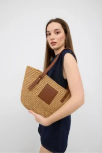 Shule Bags Vittoria Handmade Straw Bag Mink - Image 2