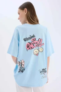 DeFacto SmileyWorld Oversize Wide Fit Crew Neck Back Printed Short Sleeve T-Shirt