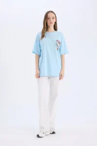 DeFacto SmileyWorld Oversize Wide Fit Crew Neck Back Printed Short Sleeve T-Shirt - Image 2