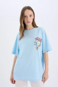 DeFacto SmileyWorld Oversize Wide Fit Crew Neck Back Printed Short Sleeve T-Shirt - Image 3