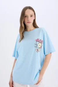 DeFacto SmileyWorld Oversize Wide Fit Crew Neck Back Printed Short Sleeve T-Shirt - Image 4