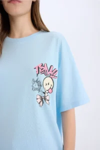 DeFacto SmileyWorld Oversize Wide Fit Crew Neck Back Printed Short Sleeve T-Shirt - Image 5