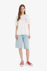 DeFacto Cool Oversize Wide Fit Crew Neck Back Printed Short Sleeve T-Shirt - Image 2