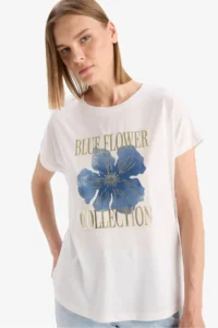 DeFacto Crew Neck Floral Short Sleeve T-Shirt - Image 3