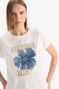 DeFacto Crew Neck Floral Short Sleeve T-Shirt - Image 4