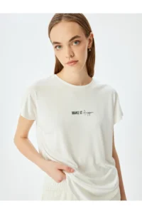 Koton Modal Blend Bat Arm Printed Sports T-Shirt