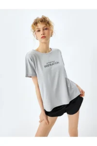 Koton Crew Neck Printed Relaxed Cut Short Sleeve Sports T-Shirt
