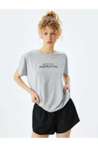 Koton Crew Neck Printed Relaxed Cut Short Sleeve Sports T-Shirt - Image 2