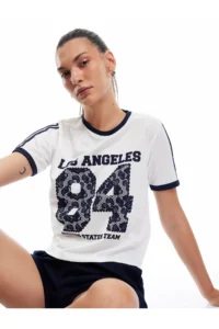 Koton Short Sleeve Crew Neck Striped Comfortable Fit Printed Sports T-Shirt