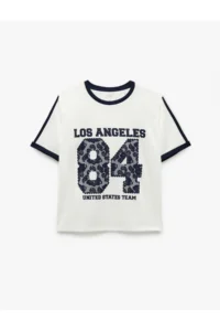 Koton Short Sleeve Crew Neck Striped Comfortable Fit Printed Sports T-Shirt - Image 3