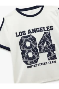 Koton Short Sleeve Crew Neck Striped Comfortable Fit Printed Sports T-Shirt - Image 5