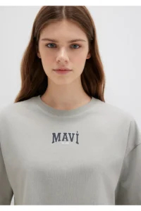 Mavi Logo Printed Gray Crop T-Shirt Crop / Short Cut 1613411-70112 - Image 6