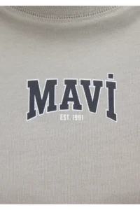 Mavi Logo Printed Gray Crop T-Shirt Crop / Short Cut 1613411-70112 - Image 7