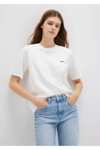 Mavi Mini Logo Printed Interlock Ecru Basic T-Shirt Regular Fit / Normal Cut 1612122-70057 - Image 2