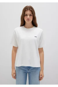 Mavi Mini Logo Printed Interlock Ecru Basic T-Shirt Regular Fit / Normal Cut 1612122-70057 - Image 4