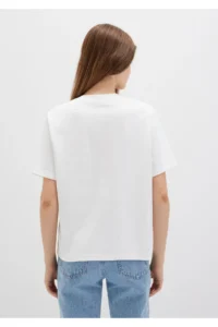 Mavi Mini Logo Printed Interlock Ecru Basic T-Shirt Regular Fit / Normal Cut 1612122-70057 - Image 5