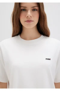 Mavi Mini Logo Printed Interlock Ecru Basic T-Shirt Regular Fit / Normal Cut 1612122-70057 - Image 6