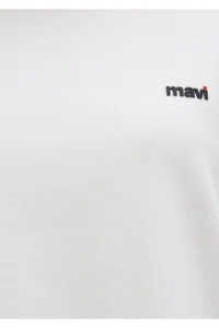 Mavi Mini Logo Printed Interlock Ecru Basic T-Shirt Regular Fit / Normal Cut 1612122-70057 - Image 7