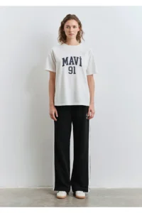 Mavi Logo Printed Ecru T-Shirt Loose Fit 1613333-70057 - Image 2