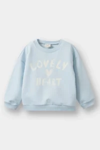 DeFacto E8919 Blue Baby Girl Crew Neck Printed Sweatshirt