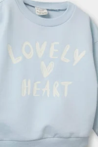 DeFacto E8919 Blue Baby Girl Crew Neck Printed Sweatshirt - Image 2