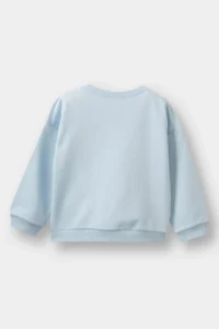 DeFacto E8919 Blue Baby Girl Crew Neck Printed Sweatshirt - Image 3