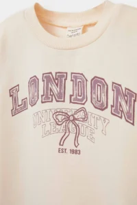 DeFacto E8919 Beige Baby Girl Crew Neck Printed Sweatshirt - Image 2