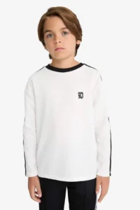 DeFacto Oversize Wide Fit Crew Neck Appliqued Waffle Long Sleeve T-Shirt for Boys - Image 7