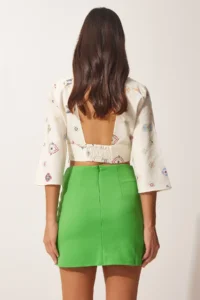Happiness İstanbul Women Neon Green slit Mini Skirt - Image 5
