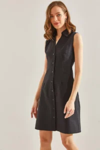 Bianco Lucci Women buttoned Polo Shirt Collar Dress