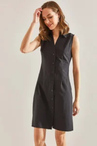 Bianco Lucci Women buttoned Polo Shirt Collar Dress - Image 2