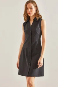 Bianco Lucci Women buttoned Polo Shirt Collar Dress - Image 5