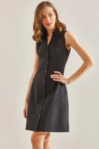 Bianco Lucci Women buttoned Polo Shirt Collar Dress - Image 6
