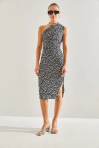 Bianco Lucci Women Omuz Dekolteli Patterned Dress - Image 4