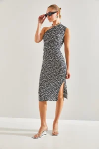 Bianco Lucci Women Omuz Dekolteli Patterned Dress - Image 5