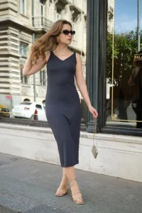 Bianco Lucci Women V-neck Midi Size Sleeveless Dress - Image 2