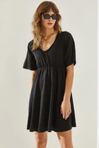 Bianco Lucci Women's Elastic Waist Wrapped V-Neck Dress - Image 3