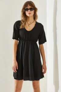 Bianco Lucci Women's Elastic Waist Wrapped V-Neck Dress - Image 4