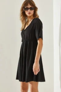 Bianco Lucci Women's Elastic Waist Wrapped V-Neck Dress - Image 5