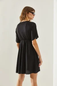 Bianco Lucci Women's Elastic Waist Wrapped V-Neck Dress - Image 7