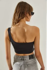 Bianco Lucci Women One Shoulder Sleeveless Crop Tank Top - Image 4