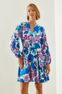 Bianco Lucci Women's V-Neck Button Detailed Floral Patterned Dress 21400 - Image 2